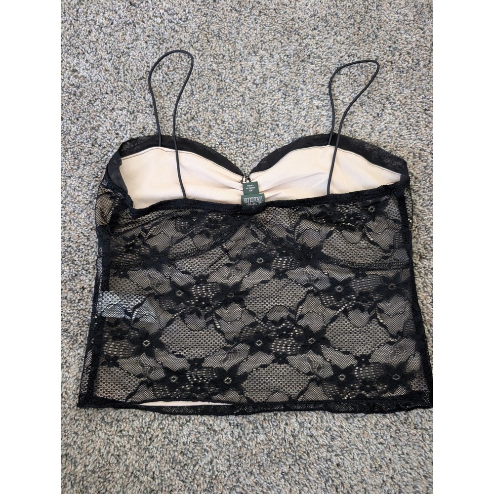 Wild Fable‎ Black Floral Lace Camisole Top XS Sweetheart Neck Cropped Tank - Picture 6 of 7